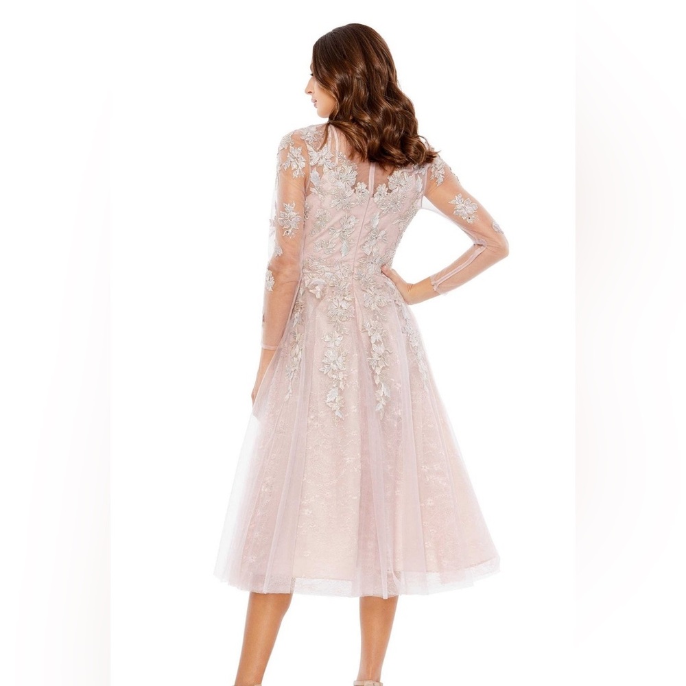 NWT Mac Duggal Elegant Lace Midi Dress in Blush Pink - Picture 3 of 11